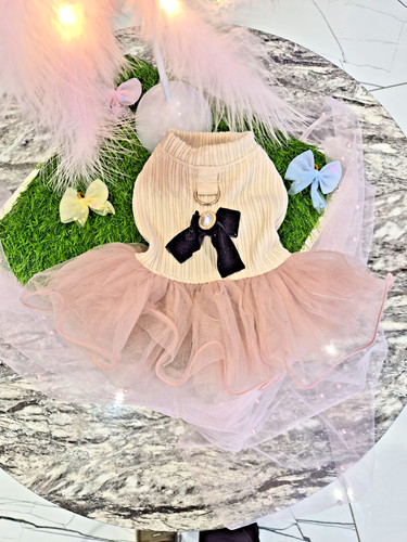 Cute dog dress - beige, ribbed
